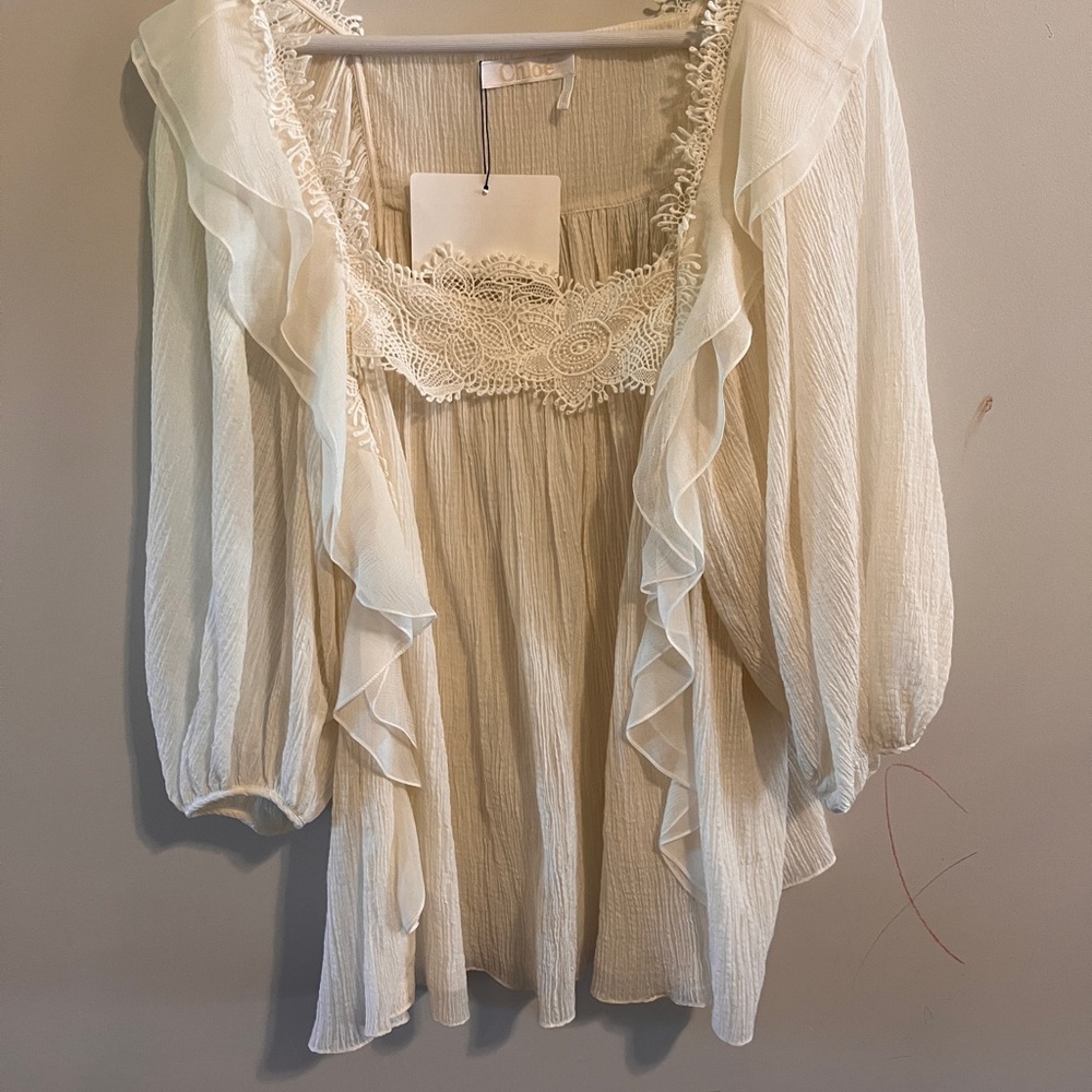 Chloe runway Cream Ruffle Lace Blouse size 38